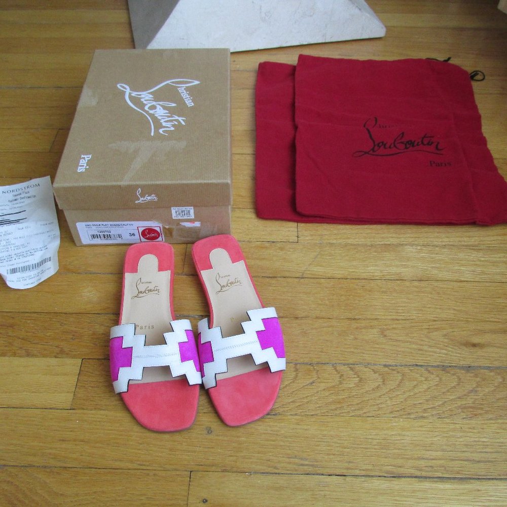 Authentic Women's Christian Louboutin Hao Mule Slides Shoes 36  Multi Color ~NEW